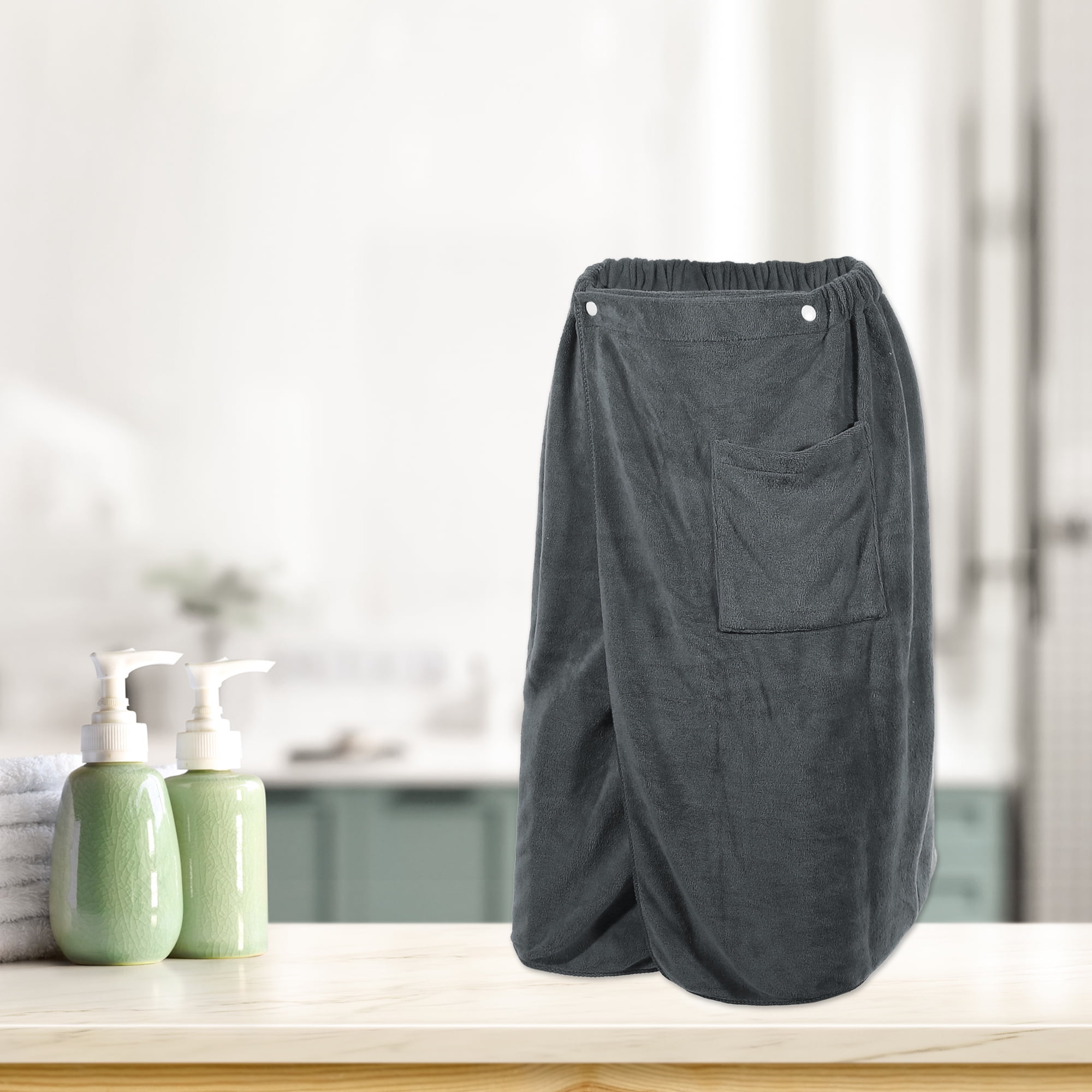 Unique Bargains 2 Pcs Men's Bath Wrap Towel Body Wrap for Shower Spa Adjustable Robes Gray 70x140cm