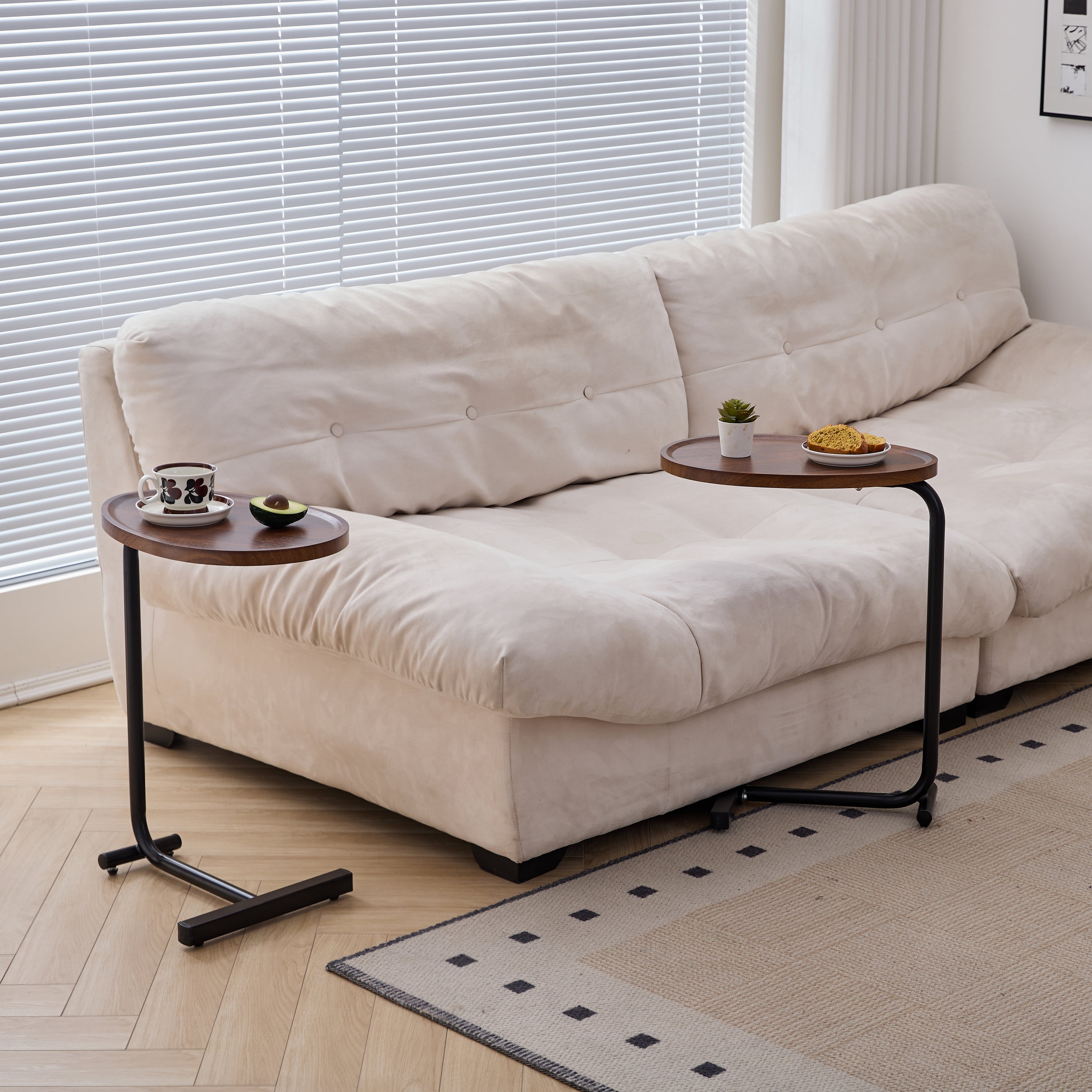MAYEERTY 2-pieces Brown C-shaped Side Table, Small Sofa Table for Small Spaces, Living Room, Bedroom