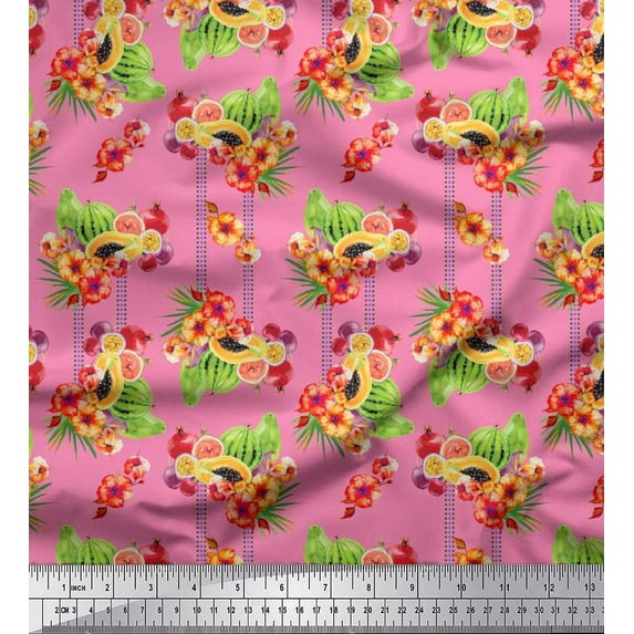 Soimoi Rayon Fabric Flowers & Mix Fruits Print Sewing Fabric Yard 56 Inch Wide