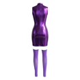 thumbnail image 6 of ZHOGXU Womens Metallic Shiny Sleeveless Dress High Neck Cutout Bodycon Party Mini Dresses With Socks For Nightclub Party, 6 of 6