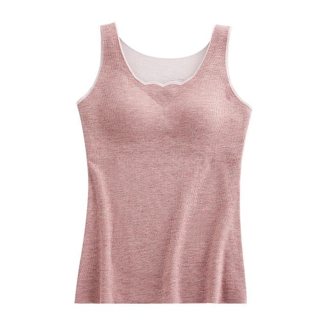 Camisas Térmicas Sin Mangas para Mujer Chaleco De Cuello con Sujetador Incorporado Ropa Interior Camiseta Sin Mangas Térmica Rosa