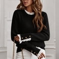 thumbnail image 6 of Dpjklzsn Women's Cotton Knit Crewneck Sweater, Lace Trim Long Sleeve Pullover with Decorative Button Cuffs, 6 of 9