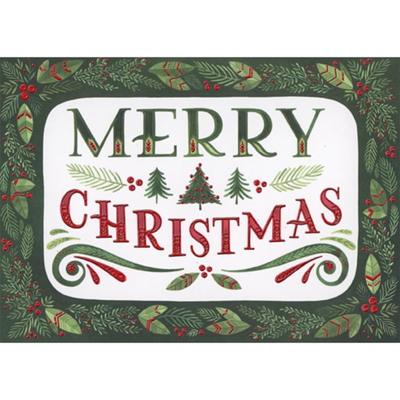 RSVP Merry Christmas: Text on White Banner with Dark Green Holly Frame Christmas Card