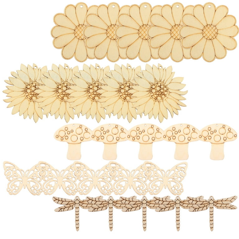 Frcolor 50 Sets of Unfinished Wood Cutouts Nature Theme Wood Craft Embellishments, Size: 0.25X6.2X9CM