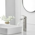 thumbnail image 4 of BWE Vessel Sink Faucet Modern Waterfall Brushed Nickel Single Hole Bathroom Faucet Single Handle with Pop up Drain Without Overflow Assembly Vanity Basin Bath Sink Faucets Mixer Tap Lead-Free, 4 of 8