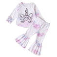 thumbnail image 2 of KYAIGUO Infant Toddler 2PCS Spring Fall Sweatshirt Outfit for Girls Ruffle Sleeve Floral Pullover Tops + Flare Bell Bottom Pants Set 6M-5Y Baby Print Sweatsuit Top & Flare Pants Set, 2 of 9