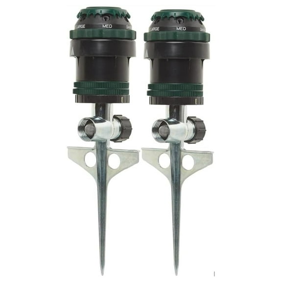 Gear Drive Sprinkler 2-Pack - Adjustable Lawn Sprinkler with Brass Impact Head - 360° Coverage, 90ft Range - Garden & Yard Irrigation