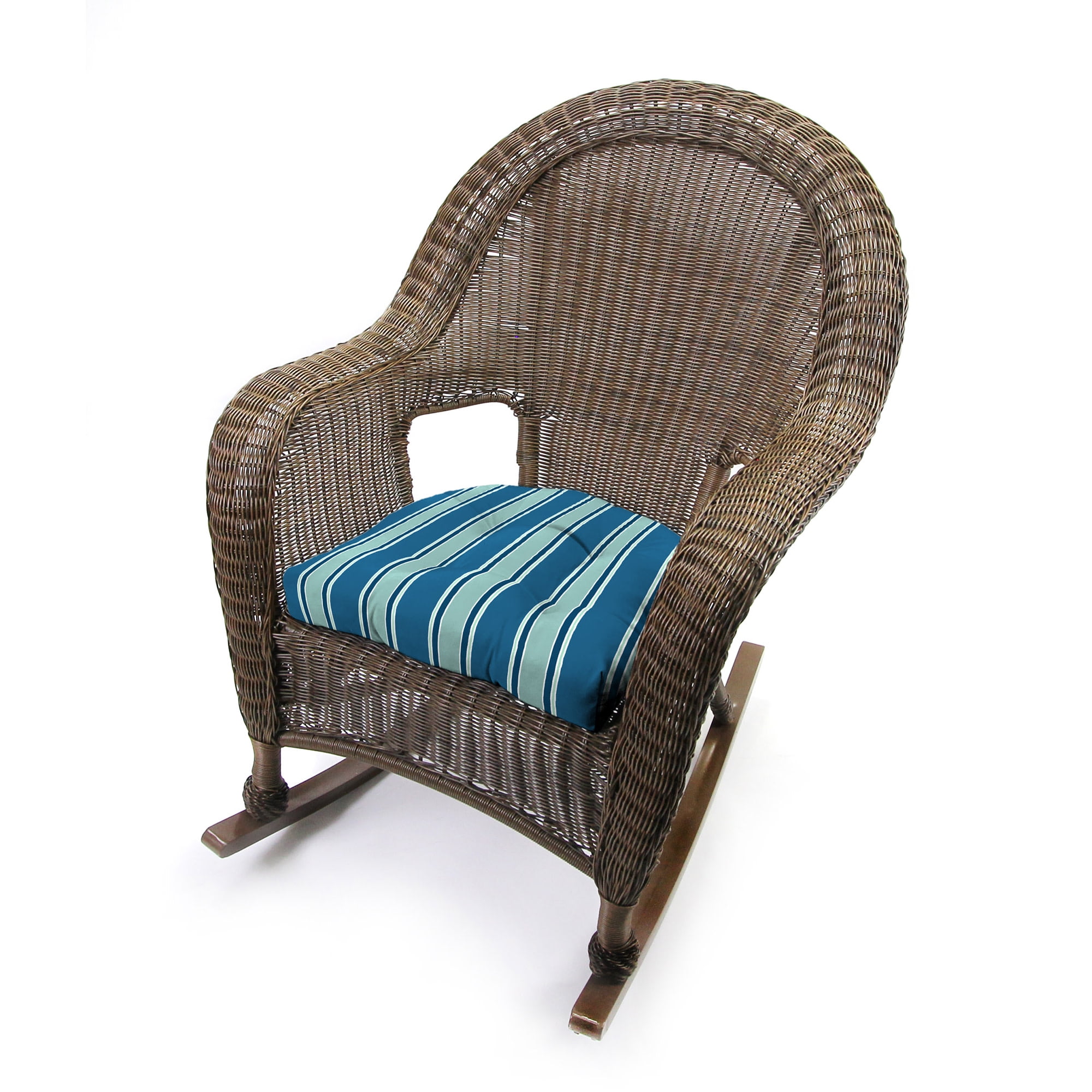 Jordan Manufacturing 18" x 18" Sanders Puff Blue and Gray Green Stripe Square Tufted Contoured Outdoor Wicker Seat Cushion (2 Pack)
