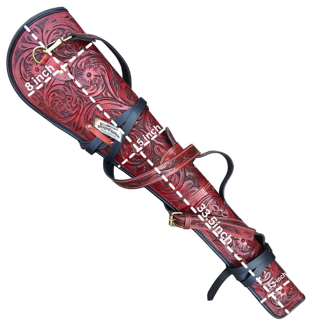 Rifle Scabbard Case 33.5" Western Floral Tooled Red Leather Ambidextrous Shoulder Holster for Rifle 1-Count