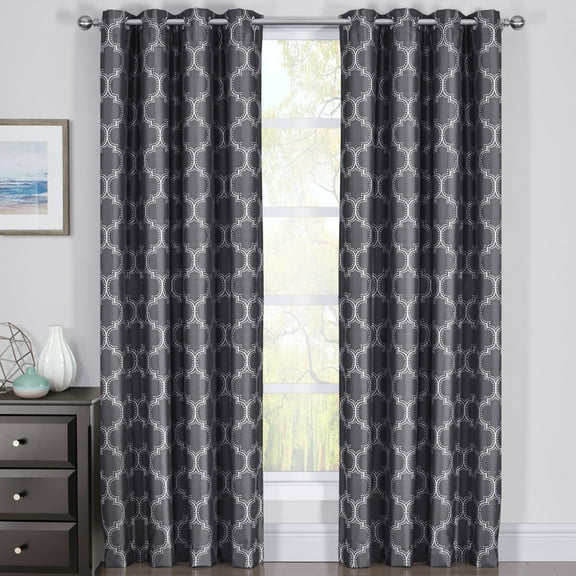100% Blackout Curtain Panels Alana Woven Jacquard Triple Pass Thermal Insulated (Set of 2 Panels)- 108x84 - Dark Shadow
