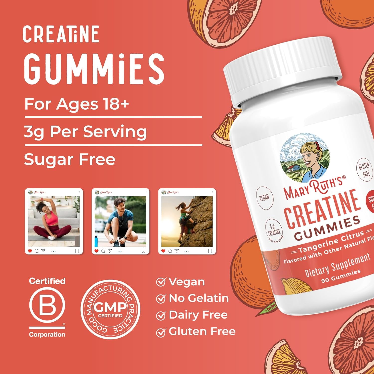MaryRuth's Creatine Gummies, Tangerine Citrus 90 ct