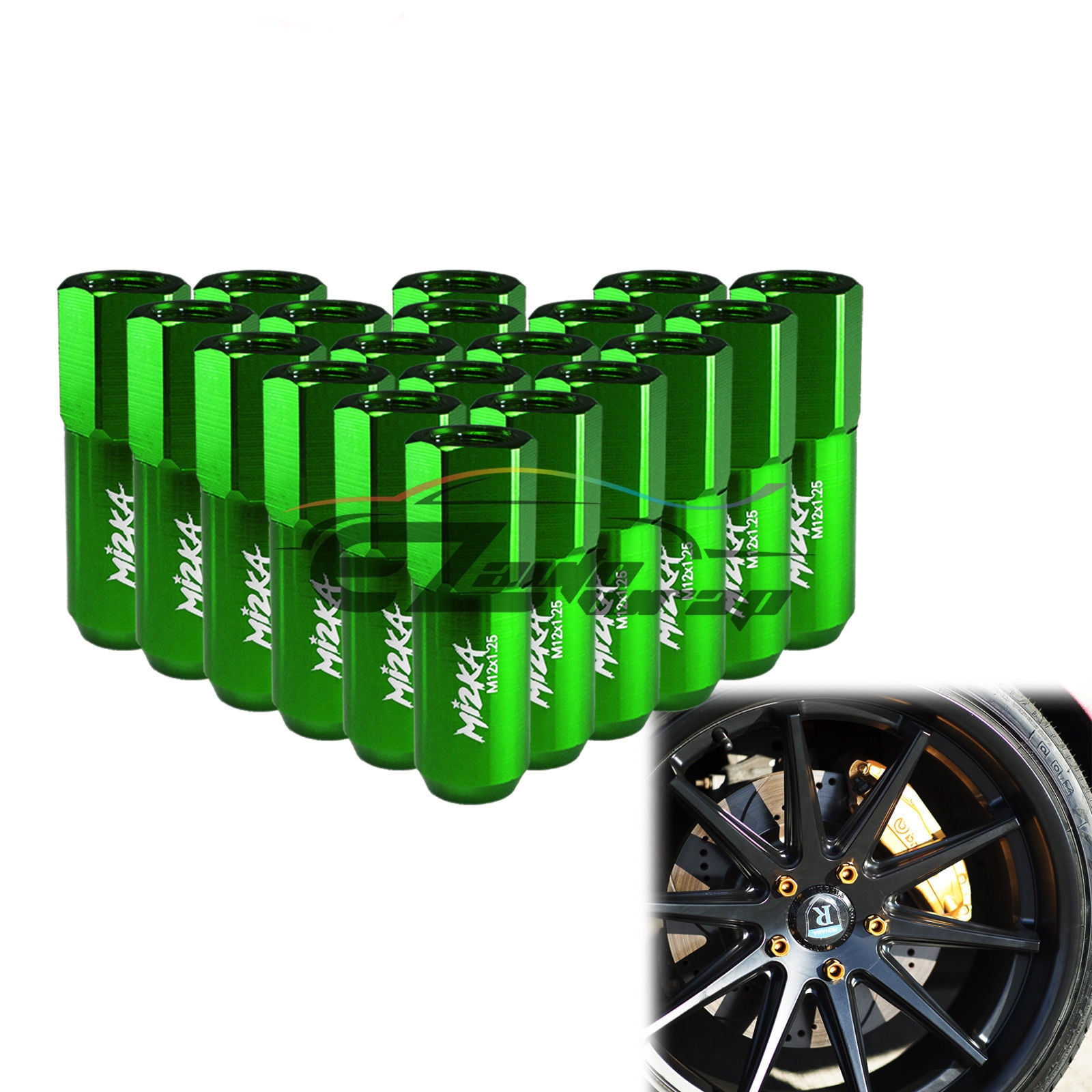 EZAUTOWRAP Green 20 PCS M12x1.5 Lug Nuts 60mm Extended Tuner Aluminum Wheels Rims Cap WN02 