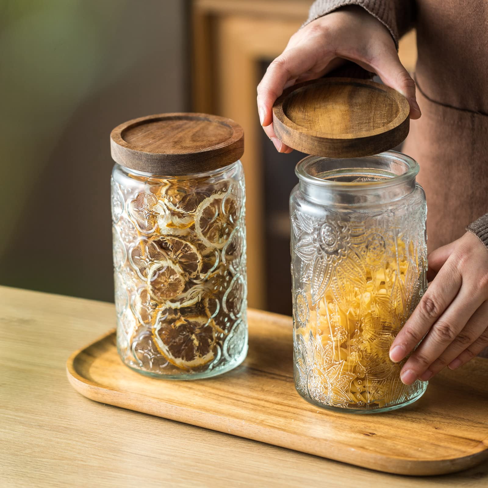 FORHVIPS 34 OZ/2 PCS Empty spice jars glass with airtight lid,Vintage wide mouth mason jars Sets for food storage containers,Sugar, Flour, Candy, Tea, Coffee Beans, Oats, Grain Bin canister