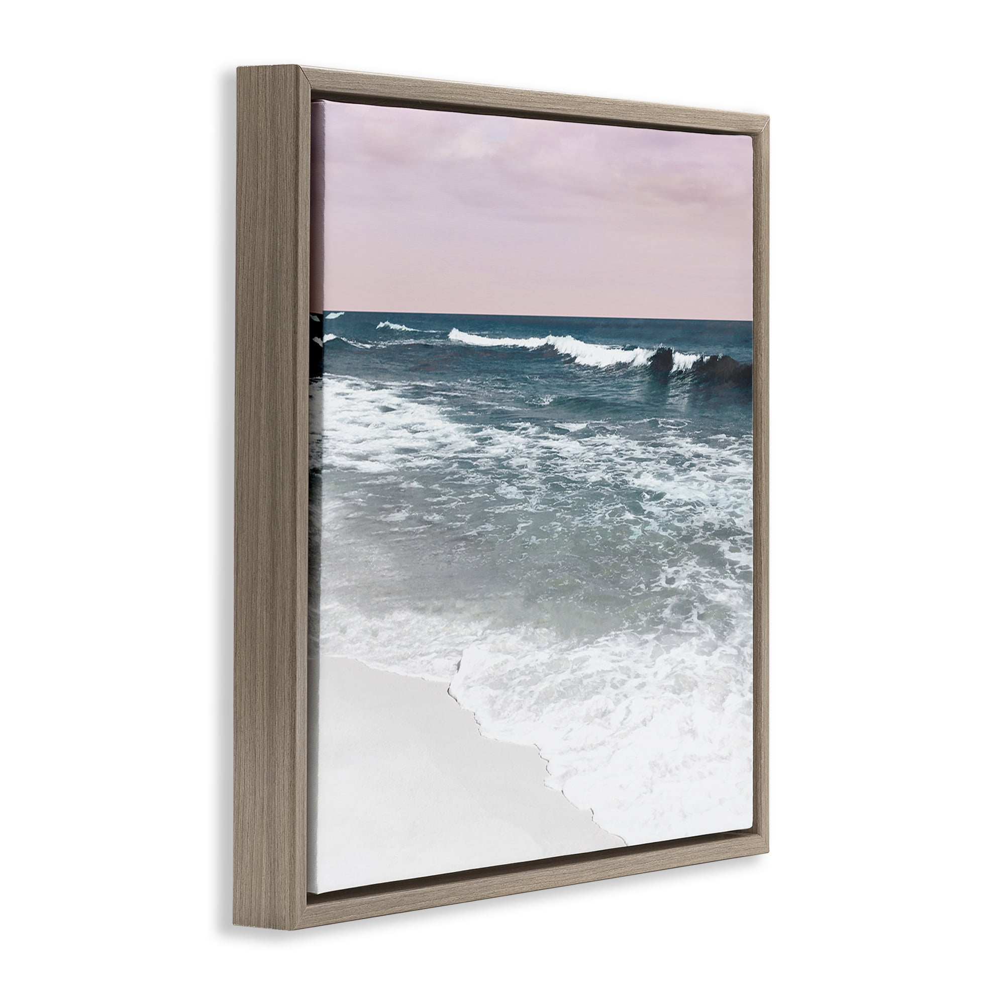 Stupell Industries Rolling Waves Seascape Nautical & Beach Photography Brown Floater Framed Canvas Art Print Wall Art, 18 x 18