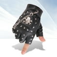 thumbnail image 5 of Yauxim Half-Finger Gloves Half Finger Punk Rivets PU Leather Gloves Black Cycling Gloves with Metal Chain for Motorcycles Fingerless Dancing Mitte, 5 of 7