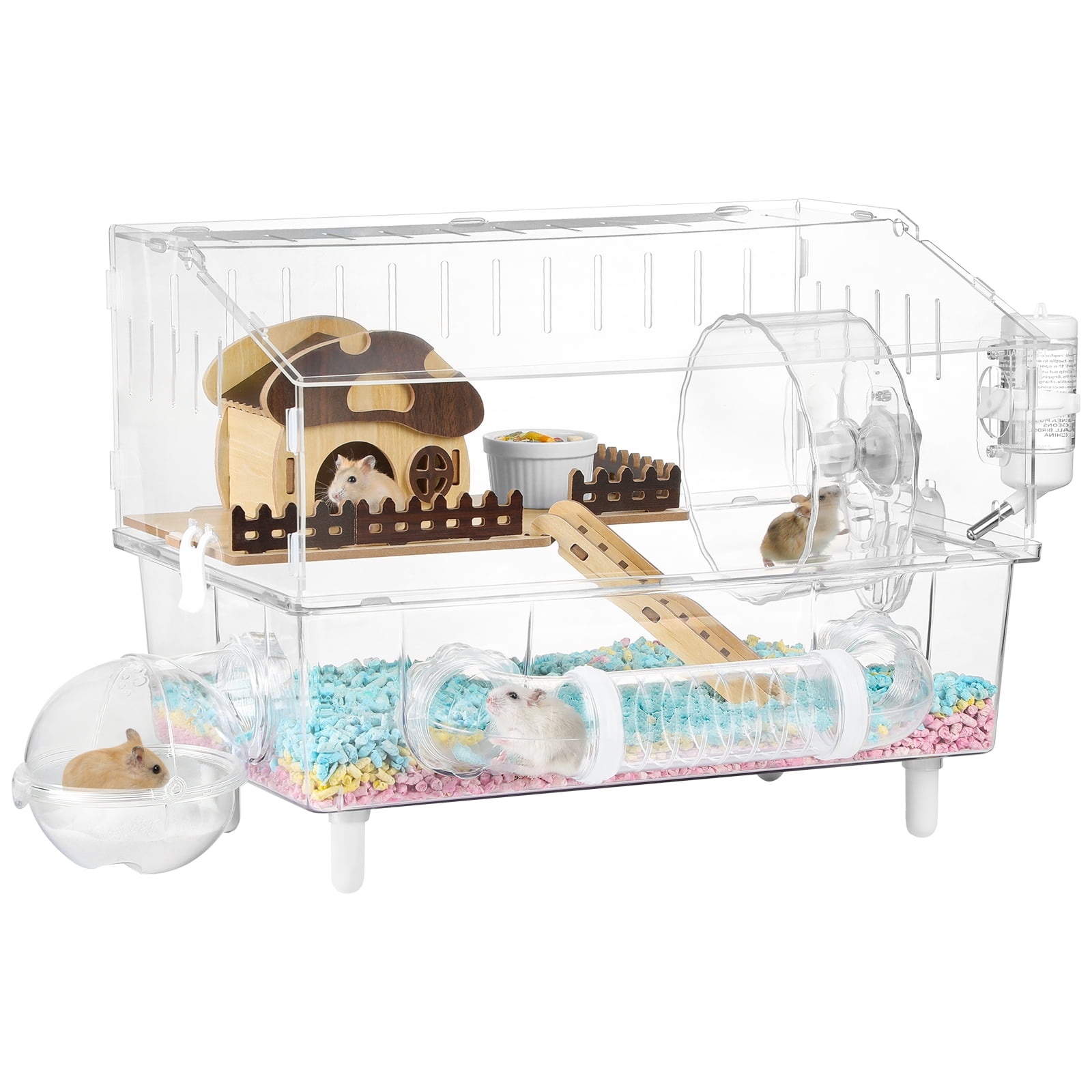 Hamster Cage 8 in 1 with All Accessories, Acrylic Hamster Cages with Full Transparent Viewing, Excellent Ventilation, Castle Habitat, Dwarf Hamster Cage Suitable for Gerbil, Mice, Other Small Animals