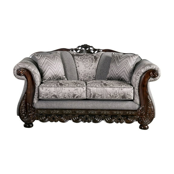 Furniture of America Eston Traditional Chenille Upholstered Loveseat in Gray