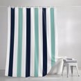 thumbnail image 3 of Shower Curtains for Bathroom, Turquoise Navy Blue Striped Waterproof Fabric Shower Curtain, Farmhouse Stripe Art Decorative Bathroom Curtain for Bathtub, 66"x72", No Hooks Included, 3 of 9