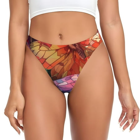 JUNZAN Colorful Butterfly Cluster Print Women s Sexy G-String Underwear Thongs Seamless Panties Undies Low Rise Thong Panties for Everyday Wear Yoga & Special Occasion-Large