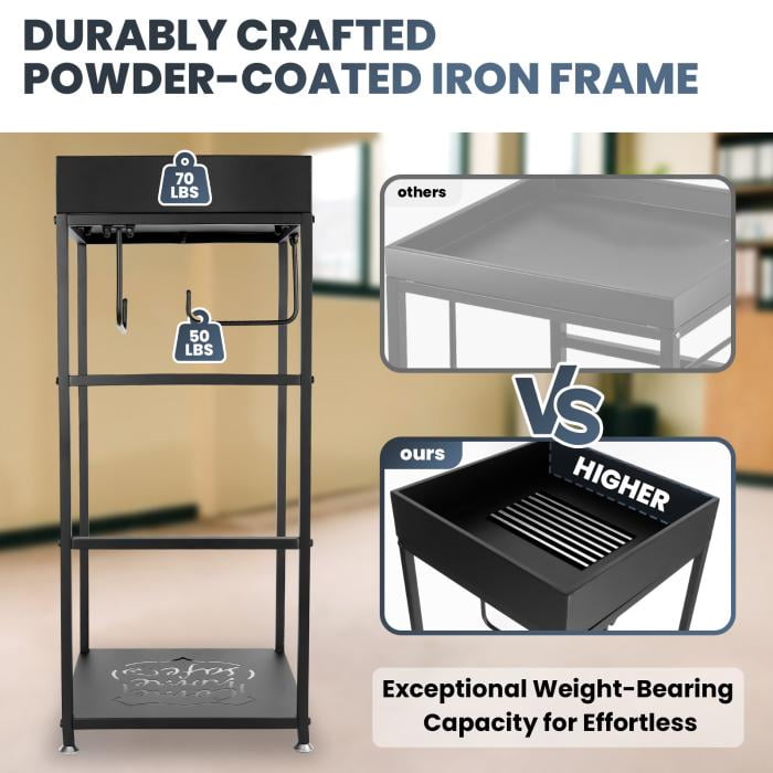 Professional Police Gear Storage Rack, Heavy-Gauge Iron Frame with 3 Hooks, Rust Resistant Matte Black Layer, for Police Station, Sentinel, Garages