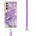 thumbnail image 3 of Allytech Galaxy S21 FE Case, Flexible TPU Marble Pattern Slim Fit Anti-scratch Shock-absorbing Full Protection Back Cover with Hand Strap Lanyard Case for Samsung Galaxy S21 FE, Purple, 3 of 4