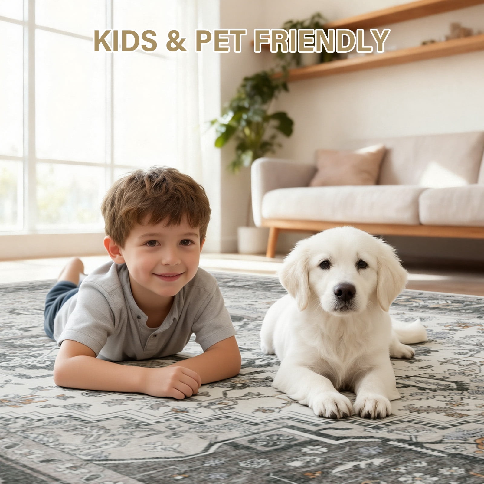 8'x10' Area Rugs for Living Room Washable, Large Vintage Boho Non Slip Rug- Oriental Traditional Farmhouse Carpet for Bedrooms Dining Room, Living Room, Office, Home Decor