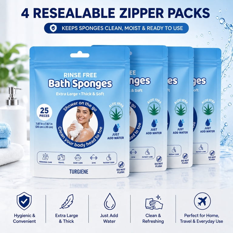 Turgiene Rinse-Free Disposable Bath Sponges, 100-Count photo 2