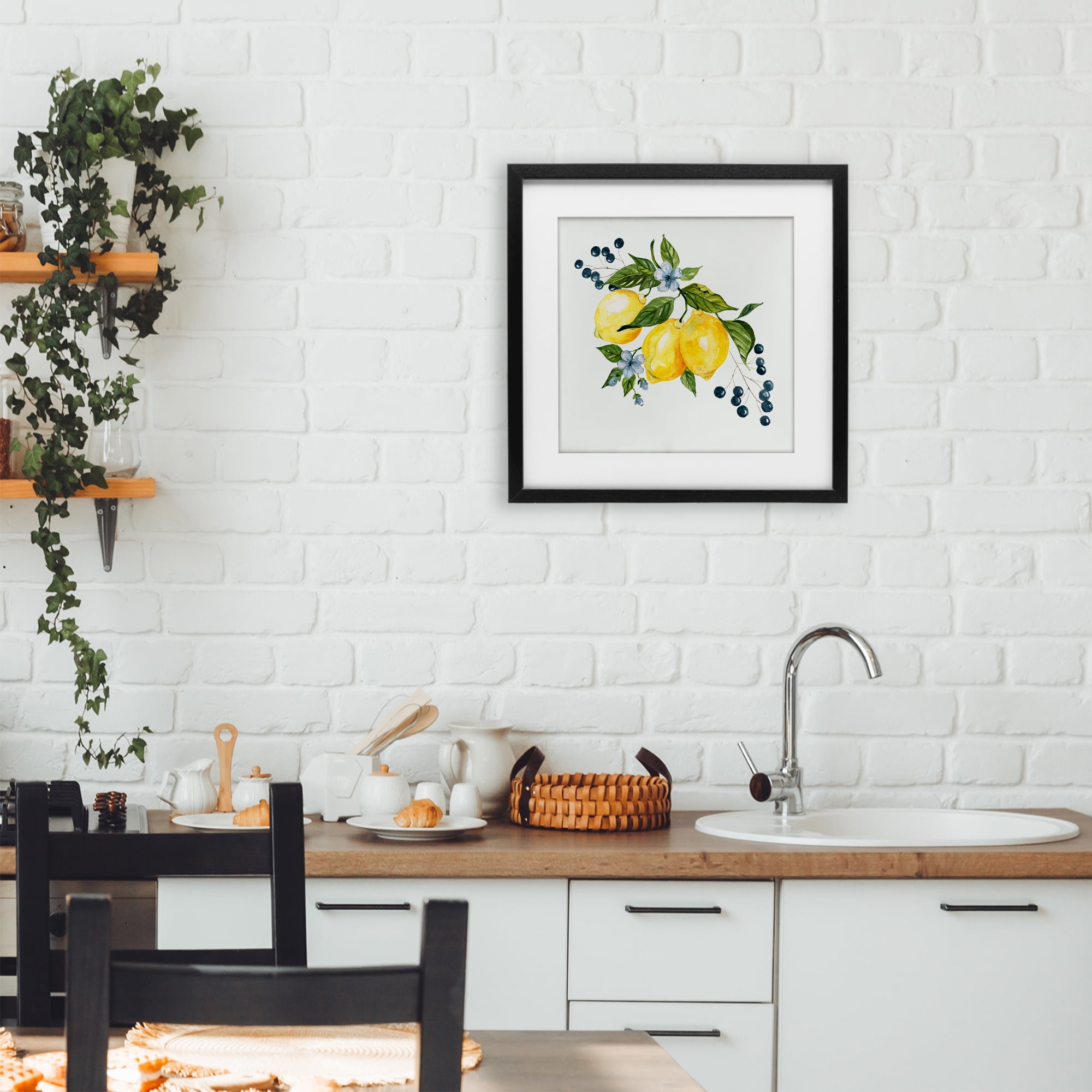 Stupell Industries Lemons with Blossoms & Berries Black Framed Print Under Glass, design by Livi Finn