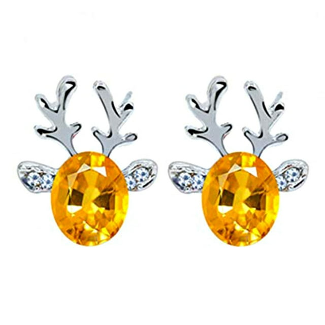 Qarigey Pendientes con forma de alce navideño para mujer y niña, con diamantes de imitación, Clip para oreja de cristal, joyería con Ropa, zapatos y accesorios Miscelánea Amarillo