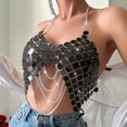 thumbnail image 5 of Women Sequin Tank Tops Triangle Bikini Halter Neck Bra Chain Tops Body Chain Top Glitter Sexy Vest Sliver Sparkly Dots Disco Nightclub Circle Chain Crop Top for Cocktail, Party, Club, 5 of 9