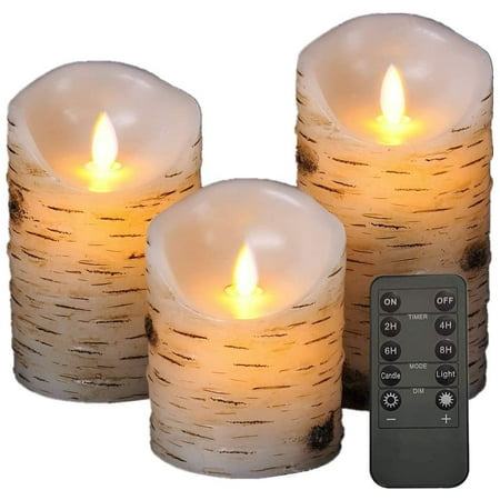 GBATERI Flickering Birch Candle Set(4" 5" 6") Birch Bark LED Flameless ...