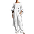 thumbnail image 4 of 2 Piece Sets for Women Summer 2026 Spring Summer Asymmetrical Collar Blouse Set 3/4 Sleeve Solid Color Breathable Lightweight Loose Fit 2 Piece Casual Outfit for Daily Home Travel White M by Duoif, 4 of 5