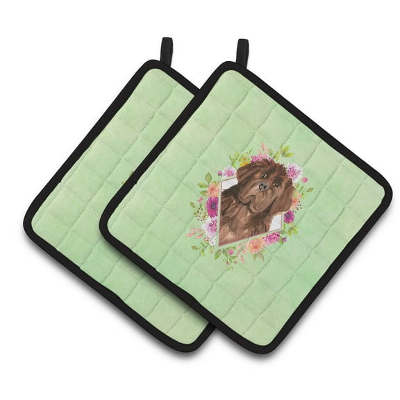 Newfoundland Green Flowers Pair of Pot Holders