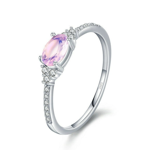 Womens Oval Ring Sterling Silver Ring Inlaid Crystal Ring Electroplated Fashion Ring Casual Pink Ring Gift for Her Silver Jewelry
