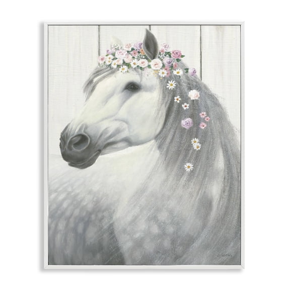 Stupell Industries Farmhouse Spirit Horse with Flowers White Framed Giclee Art, 24 x 30, by James Wiens