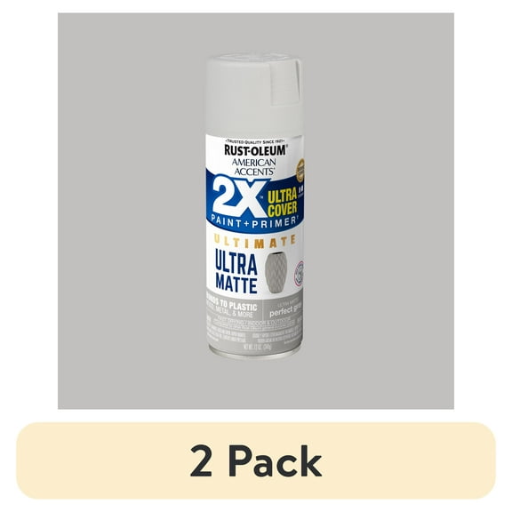 (2 pack) Perfect Gray, Rust-Oleum American Accents 2X Ultra Cover Ultra Matte Spray Paint-328396, 12 oz