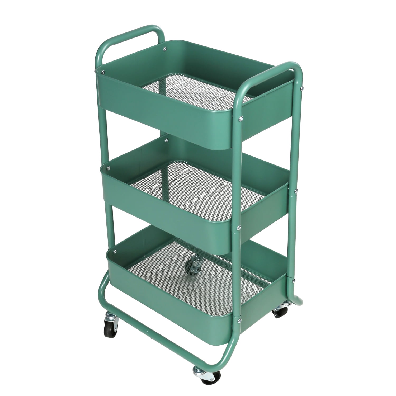 Mainstays 3 Tier Metal Utility Cart, Green Sage, Easy Rolling, Adult and Child