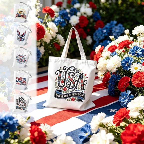 Beautynvta 250th Anniversary Canvas Tote, Reusable Grocery Bag, 4th July Print Shoulder Bag for Shopping, Beach