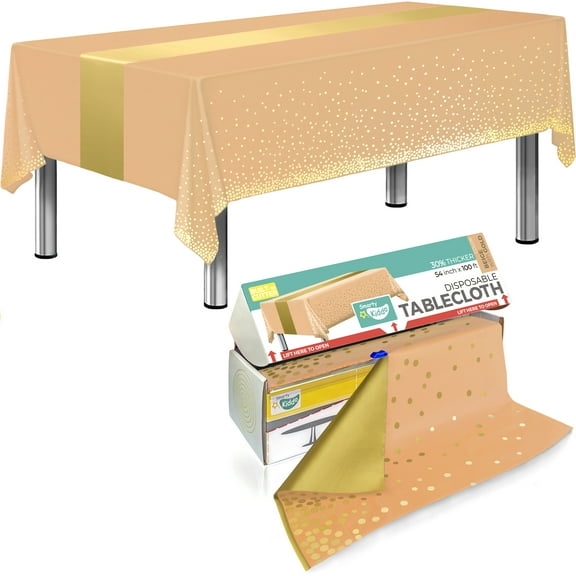 Cream Beige Plastic Tablecloth Roll 54in X 100ft with Built in Cutter Box, Table Cover for Party, Picnic, Events Tablecloths Disposable