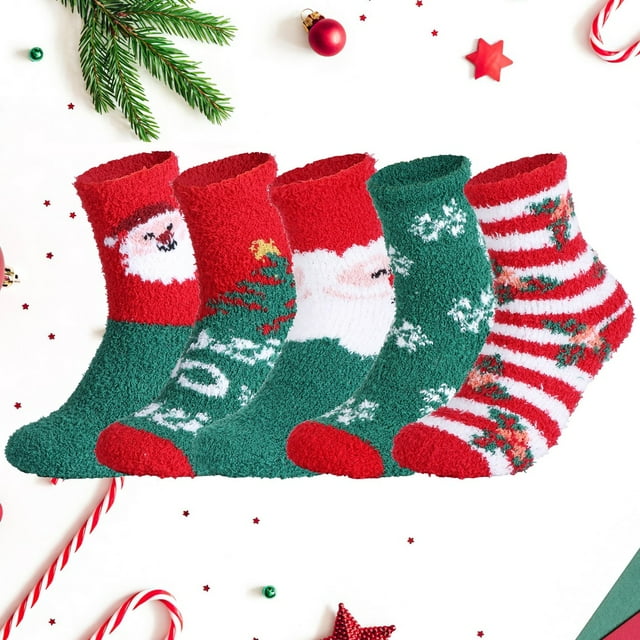 Paquete de 10 calcetines navideños, calcetines cálidos de invierno, calcetines de Papá Noel para árbol de Navidad, calcetines navideños coloridos, para regalo de fiesta de Navidad, 5 pares