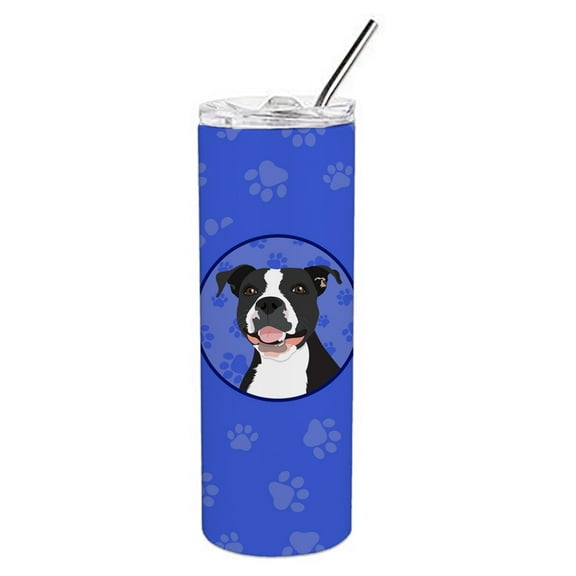 Carolines Treasures WDK1138TBL20 Pit Bull Black Design3  Stainless Steel 20 oz Skinny Tumbler Blue 20 oz multicolor