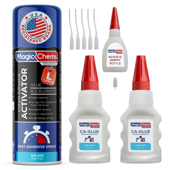 Pegamento de cianoacrilato Magic Chems CA Glue con activador 50 ml + 400 ml