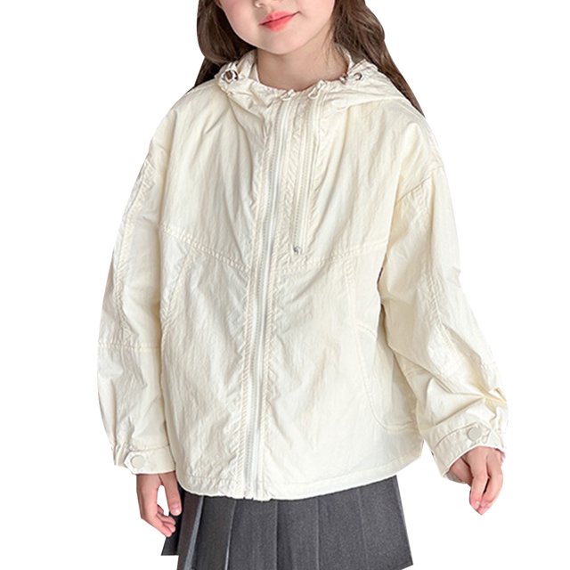 Hiiyo Toddler Girls Sun Protection Lightweight Outerwear Loose Fit Zipper Jacket, Sizes 2-16