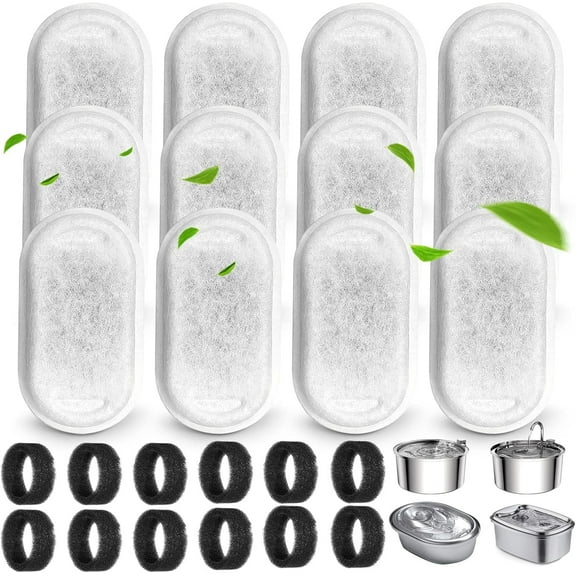 Cat Water Fountain Filters for 108/3.2L& 67oz/2L Stainless Steel Pet Water Dispenser Fountain Filters,12 Cat Fountain Filter Replacement with 12 Sponges