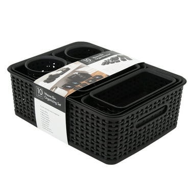 Advantus Plastic Weave Bins, Black - Set of 10 assorted sized bins
