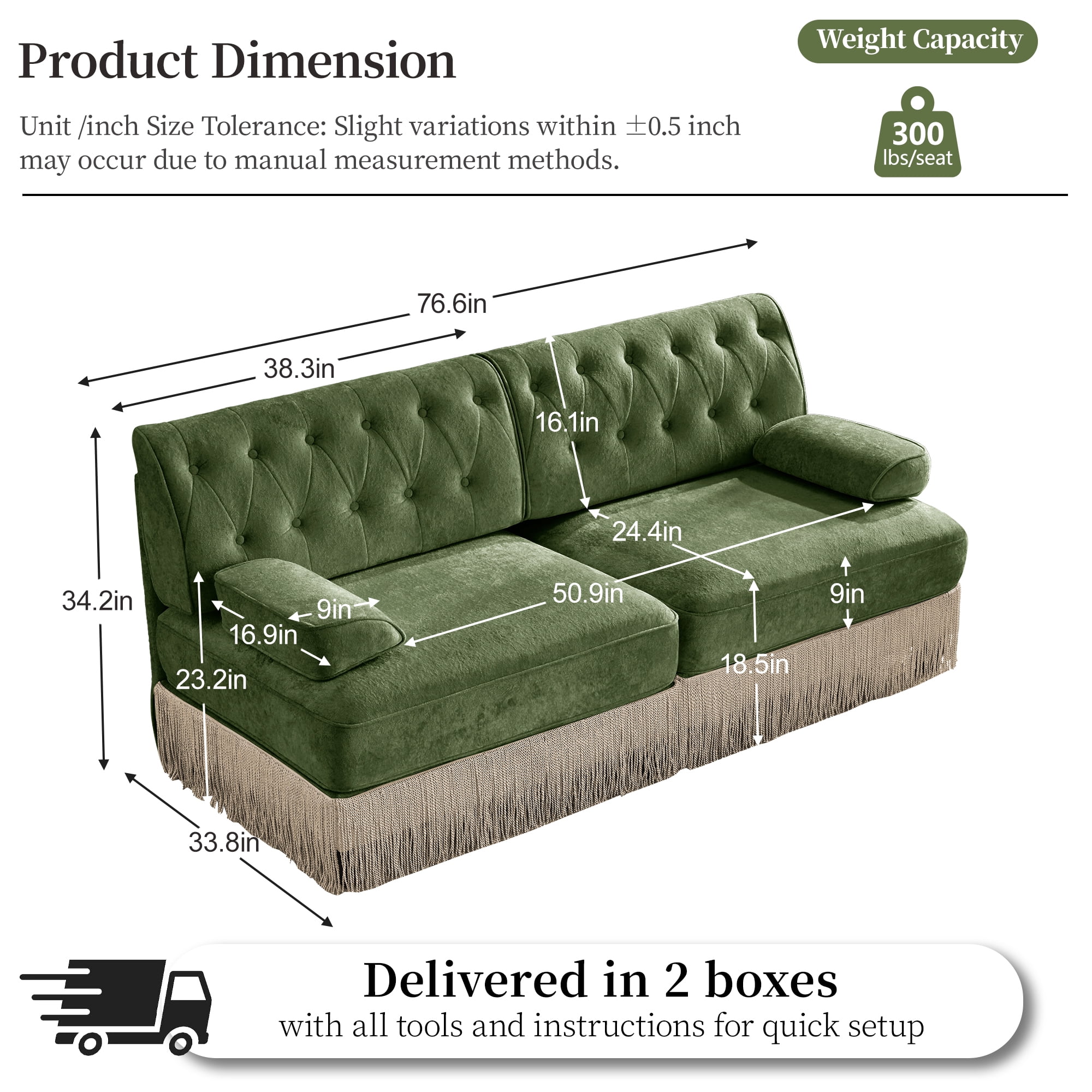 2‑Piece Sectional Sofa Set, 1 Pcs Loveseat & 1 Pcs 135" 4‑Seater Sofa Couch Set with Tassel Skirt