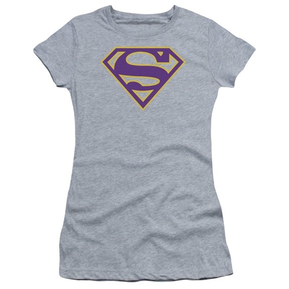 Superman Purple & Gold Shield Junior Women's T-Shirt Sheer Athletic Heather