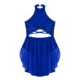 thumbnail image 4 of YONGHS Girls Rhinestones Lyrical Dance Dress Cutout Strappy Sleeveless Ruched Mesh Overlay Leotard Blue 8, 4 of 5