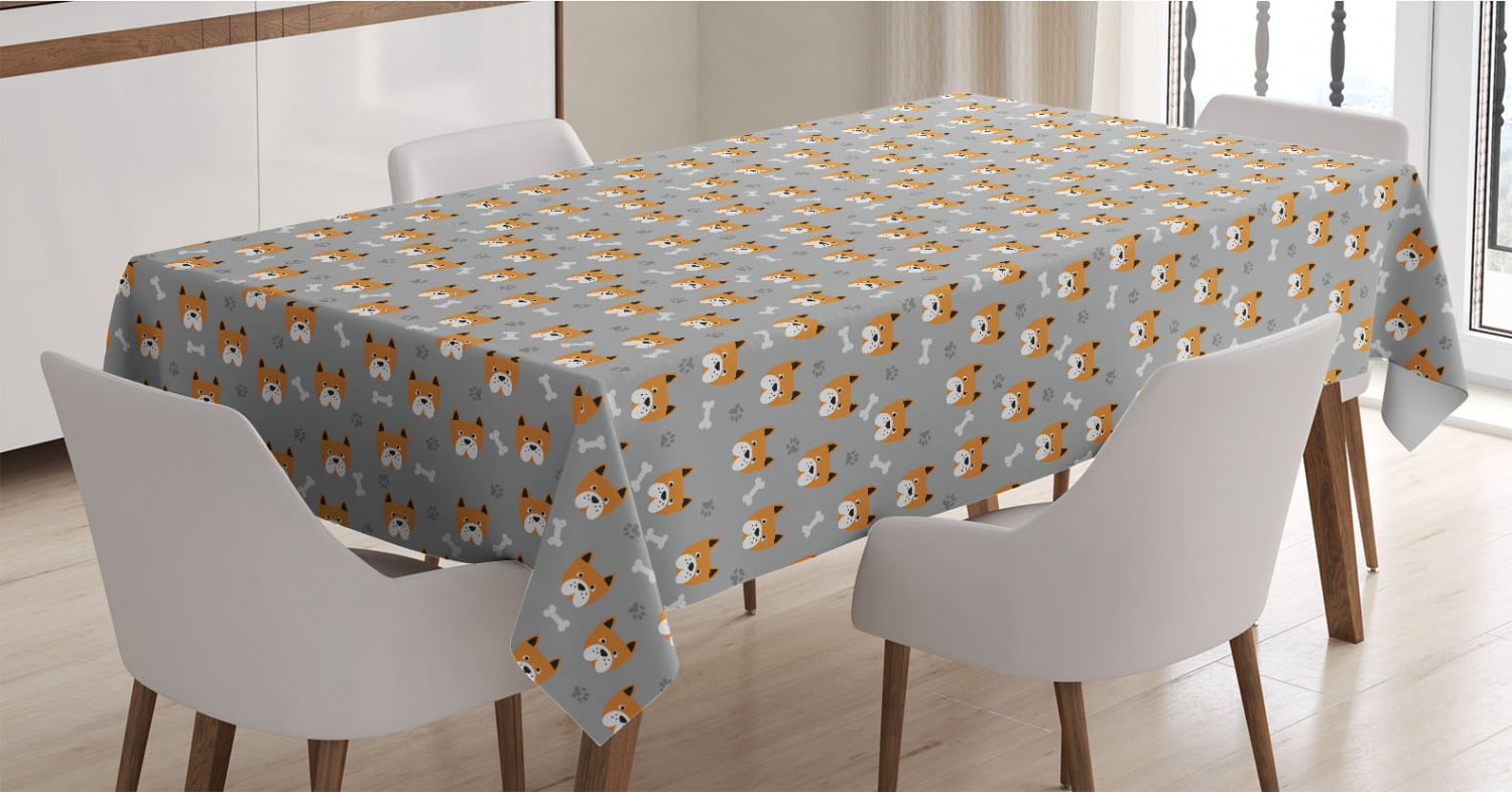Funny Easter Rabbit Cartoon in Bunny Art Doodle Forest Print Ambesonne Abstract Tablecloth Rectangle Satin Table Cover Accent for Dining Room and Kitchen 52 X 70 Grey Rust and Chocolate