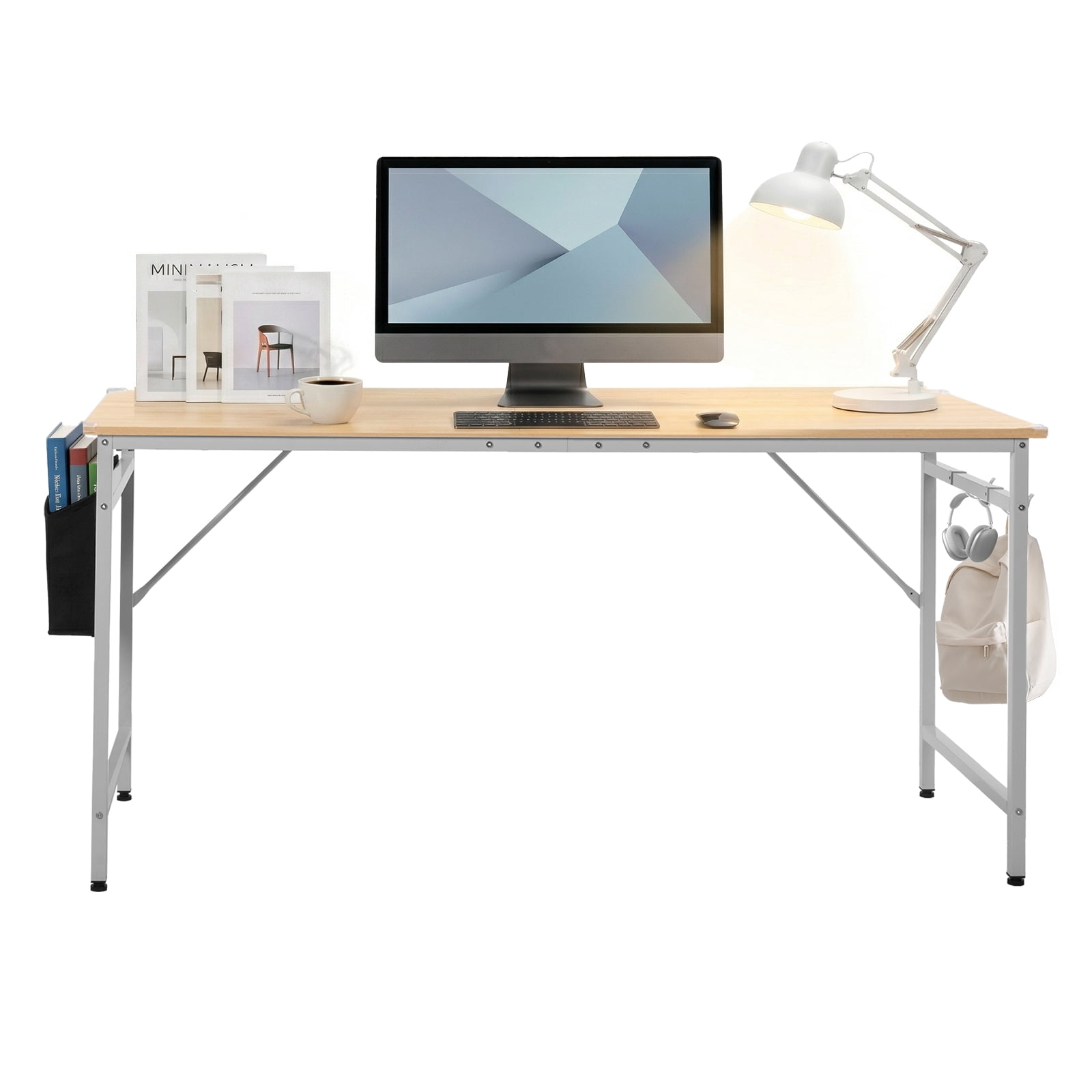Computer Desk with Warm Oak Finish, P2 Particle Board, Under-Desk Storage Shelf, Sturdy Iron Frame for Home Office/Gaming